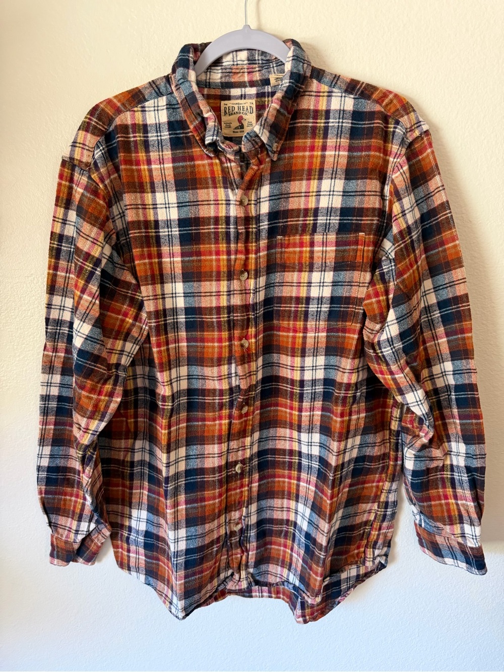 RedHead Plaid Button-Down Shirt in Navy, Orange & White
